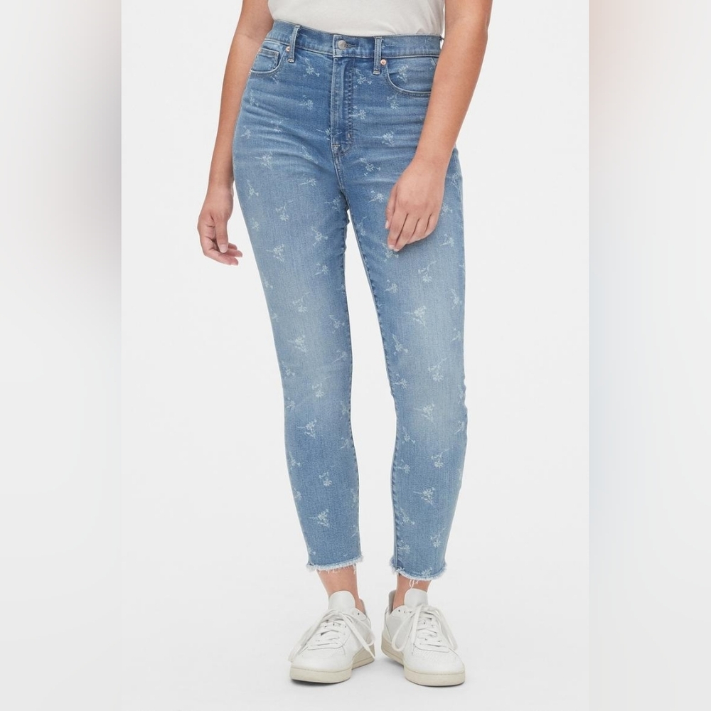 GAP Blue‎ High Rise true skinny Leg ankle cropped Floral Jeans size 6